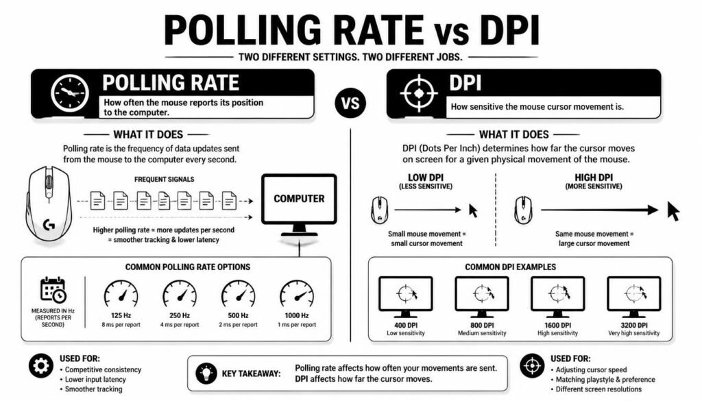 Mouse polling rate vs DPI explained for gaming mice