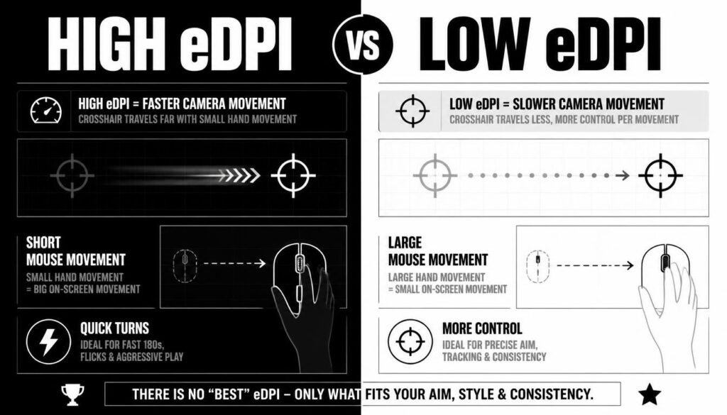 High eDPI vs low eDPI showing mouse sensitivity and aiming differences
