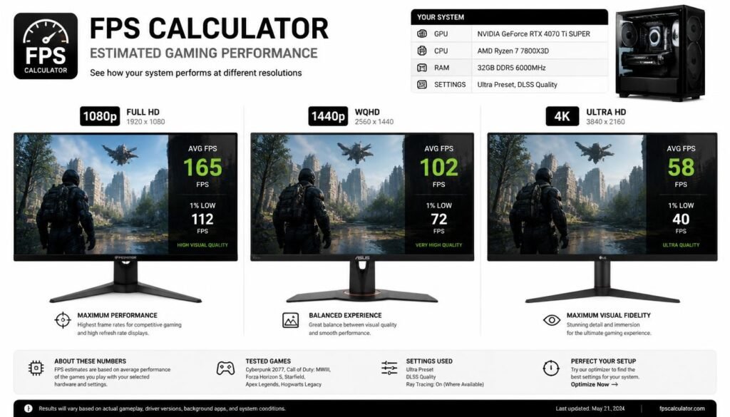 FPS calculator comparison for 1080p 1440p and 4K gaming performance