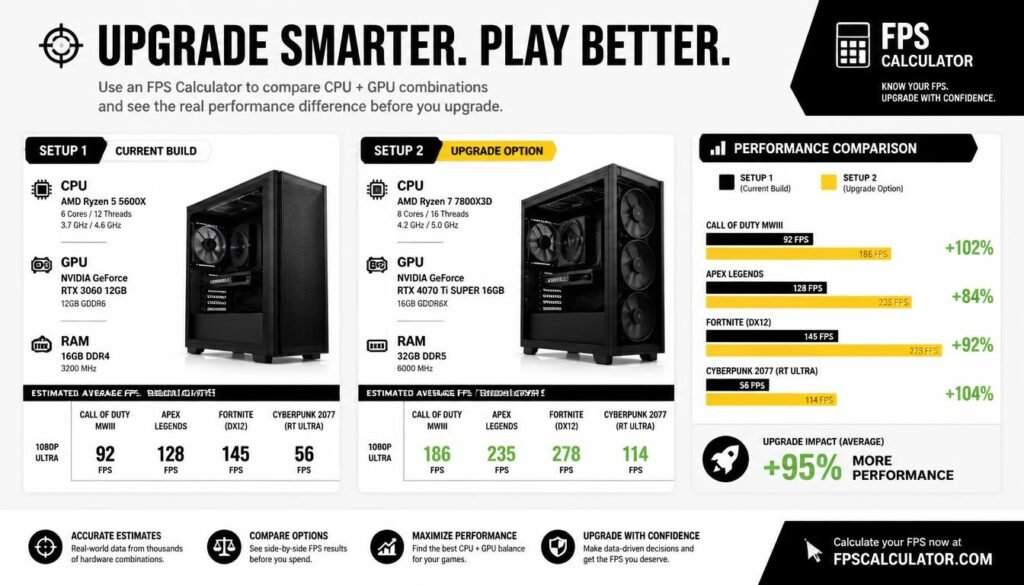 FPS calculator for comparing CPU and GPU upgrades for better gaming performance