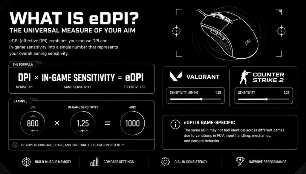 eDPI in FPS games explained with Valorant and CS2 sensitivity examples