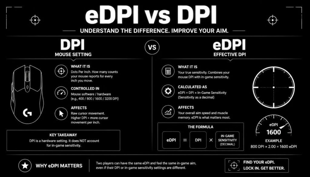 eDPI vs DPI comparison showing mouse DPI and effective DPI