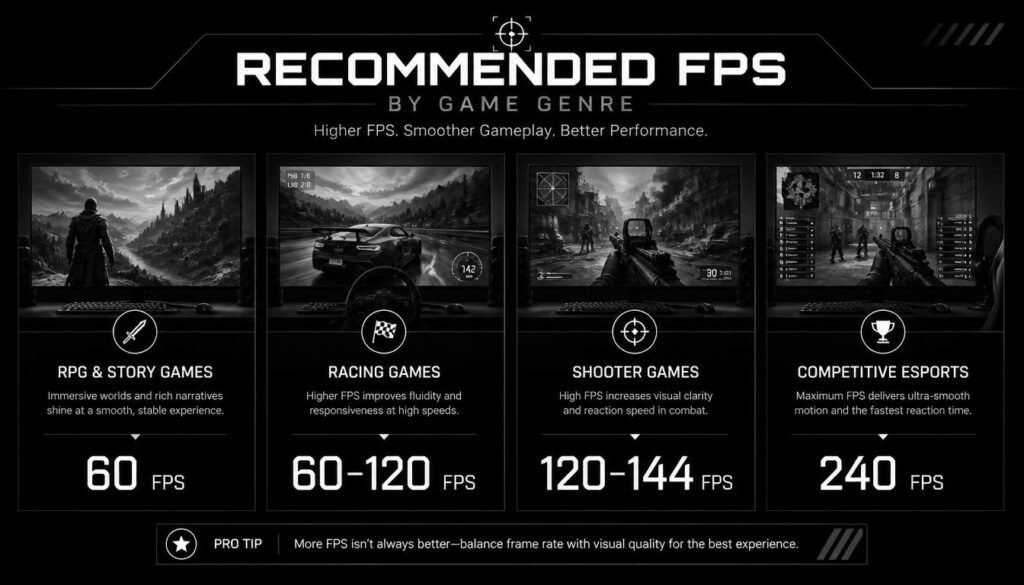 Best FPS for different gaming genres including RPG racing shooters and esports