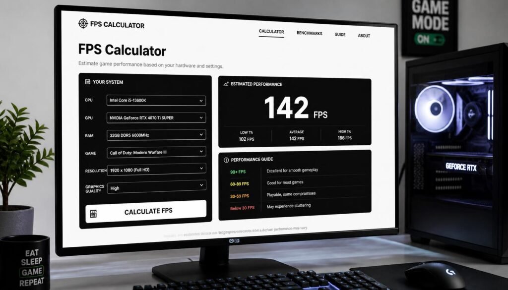 FPS calculator settings for CPU GPU RAM resolution and graphics quality