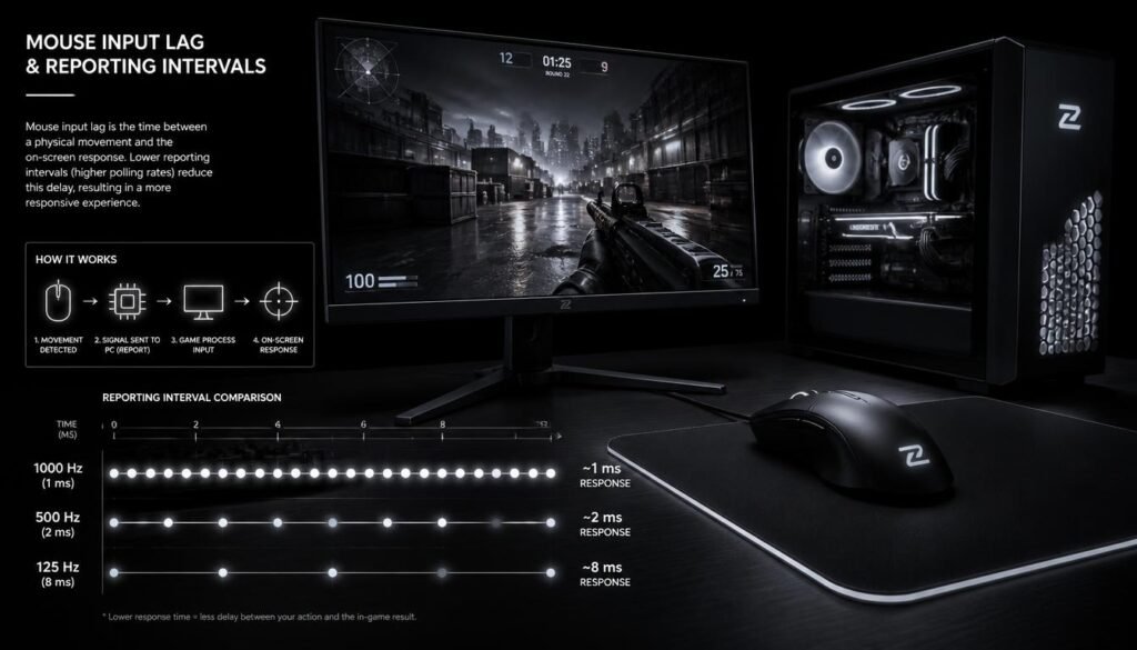 mouse polling rate and input lag explained with 1ms and 8ms intervals
