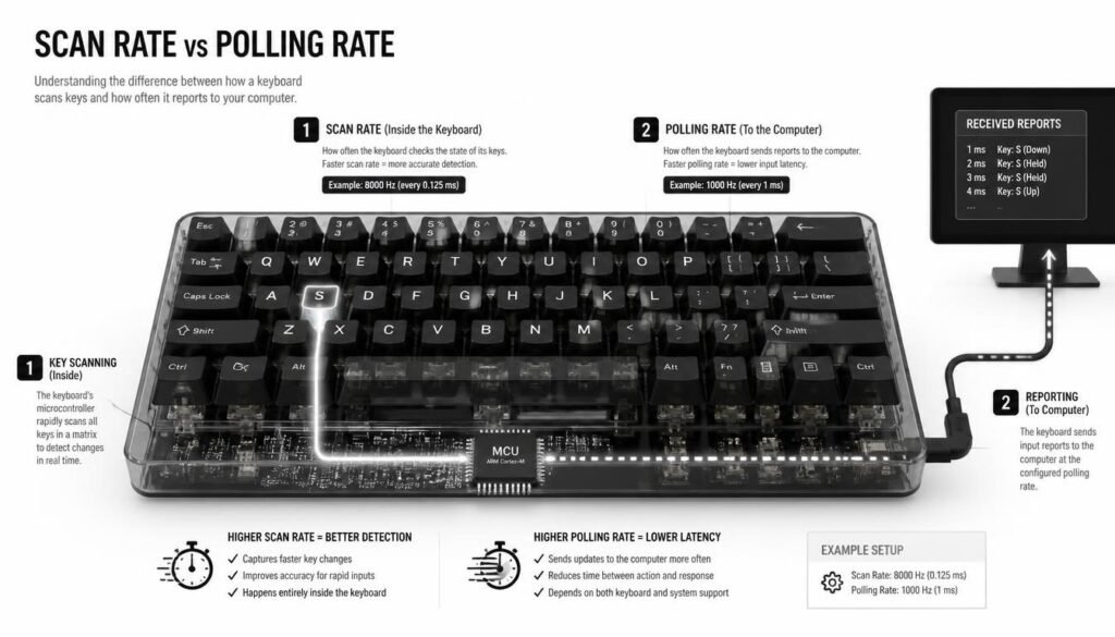 Keyboard polling rate vs scan rate comparison