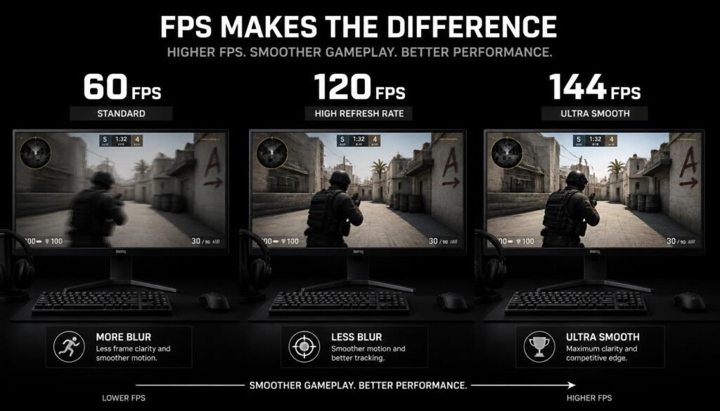 60 FPS vs 120 FPS vs 144 FPS gaming performance comparison
