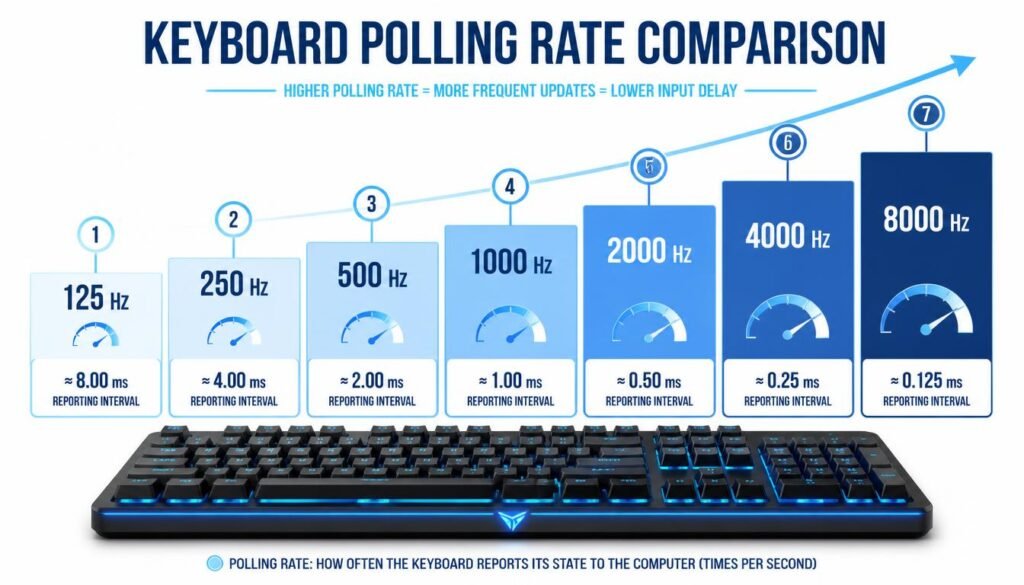 keyboard polling rate comparison from 125 Hz to 8000 Hz