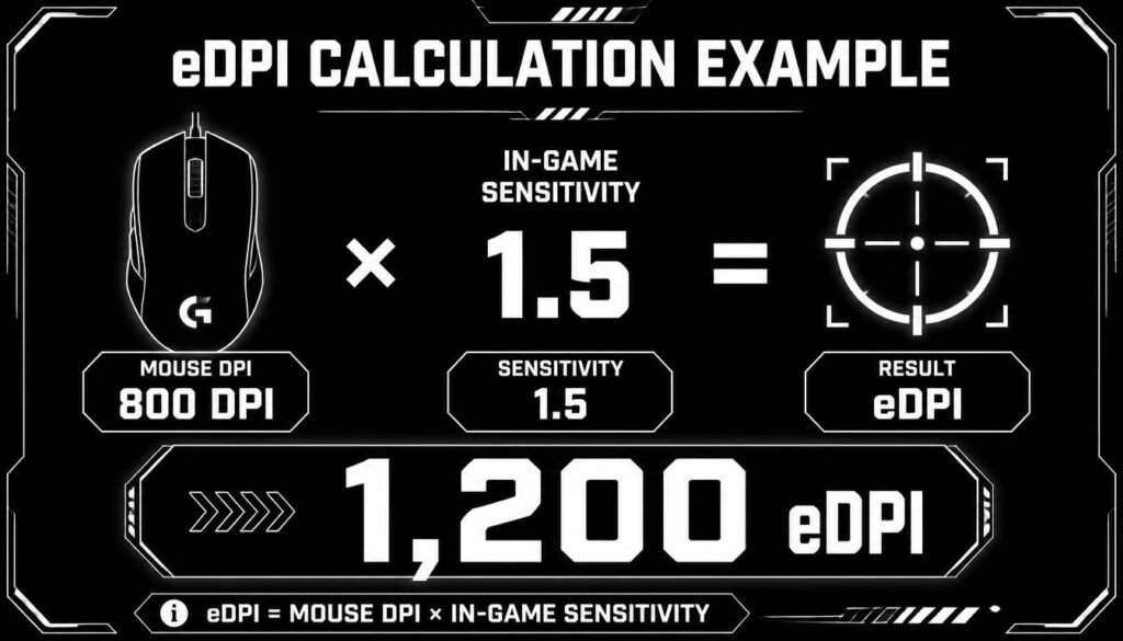 eDPI calculation example using 800 DPI and 1.5 sensitivity