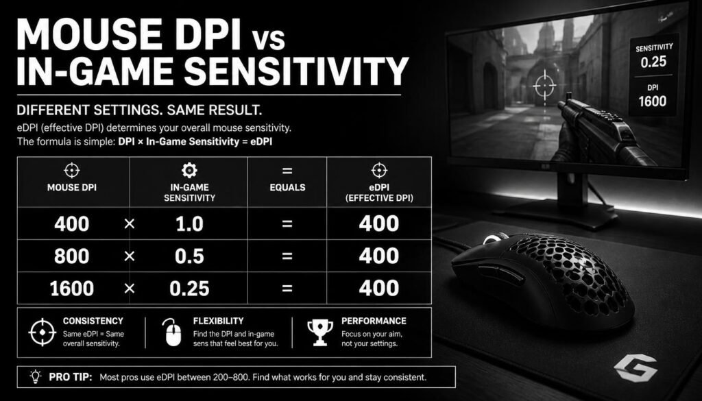 Different DPI and sensitivity combinations producing the same eDPI