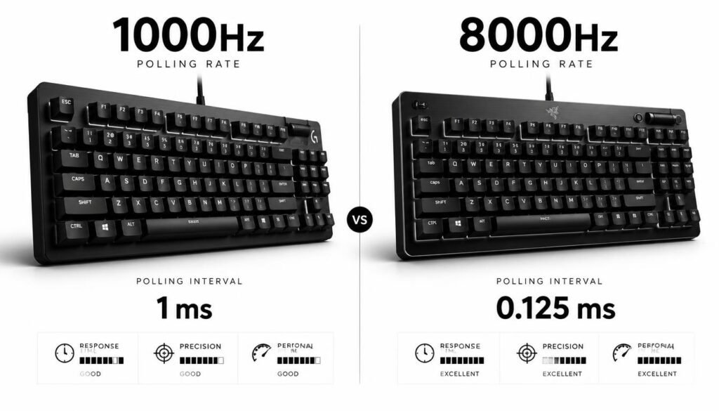 1000Hz vs 8000Hz keyboard polling rate comparison