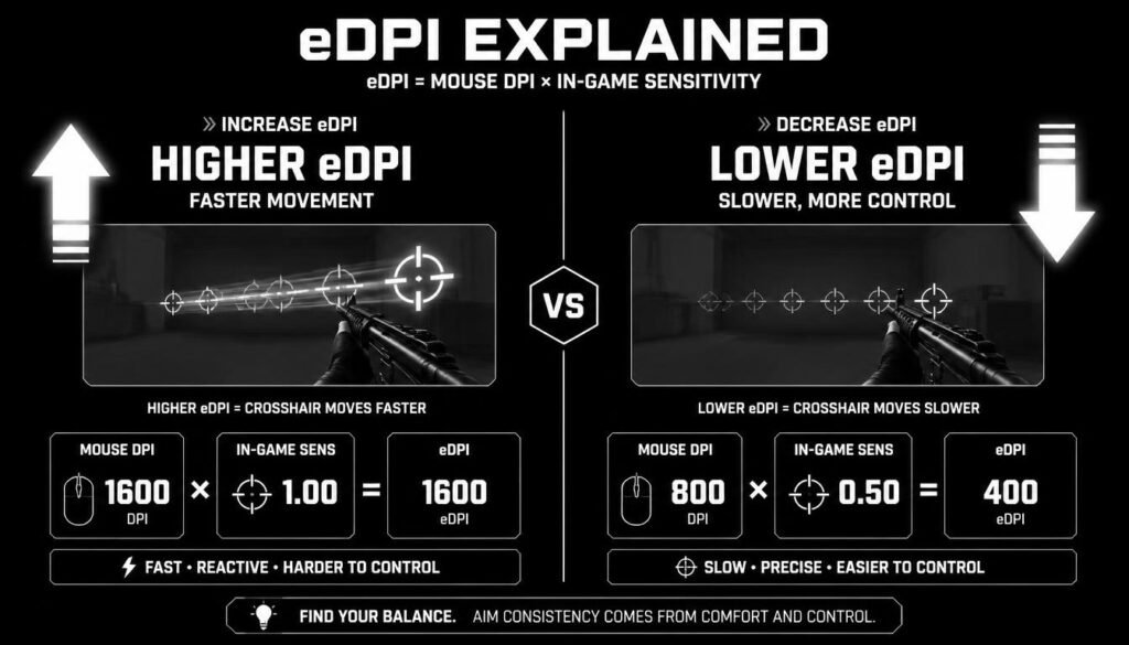 How to increase or lower eDPI by changing mouse DPI and sensitivity