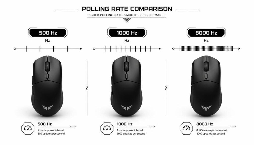 500 Hz vs 1000 Hz vs 8000 Hz Mouse Polling Rate Comparison